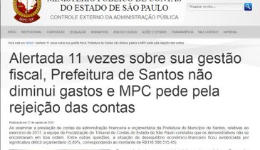Imagem do site do MPC com a notícia