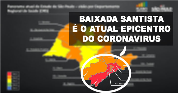 Um dos slides do governo do Estado de SP divulgados hoje mostrando que a Baixada Santista é o epicentro do Coronavírus no Estado